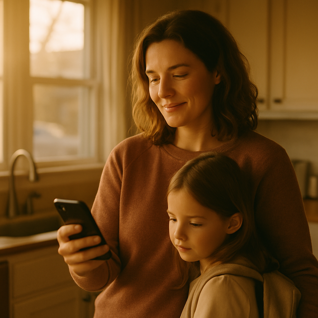 A parent receiving a calm notification alert on a phone