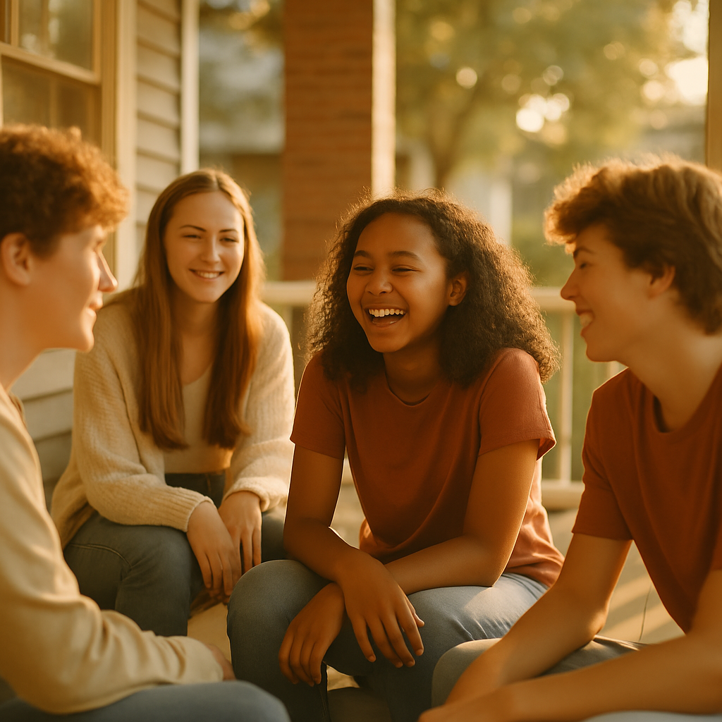 Teenagers hanging out together in person without phones
