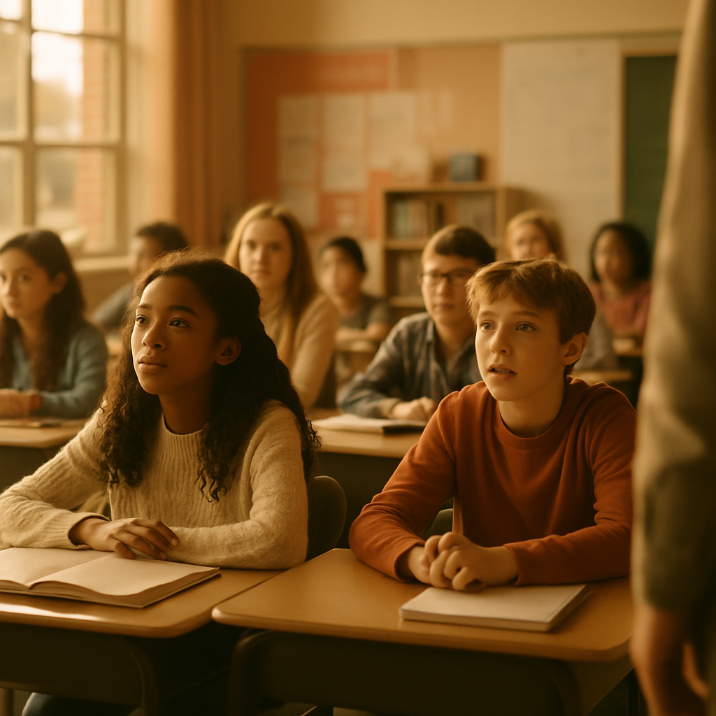 A classroom of engaged students with no phones in sight