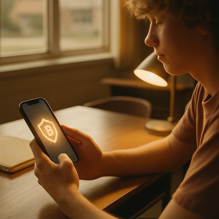 A smartphone showing a privacy-shield icon