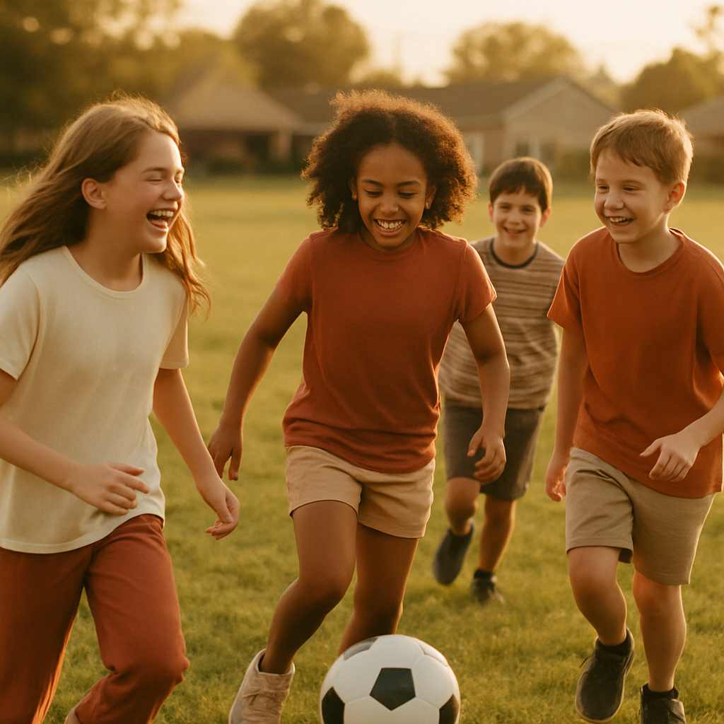 A group of kids playing sports together outdoors