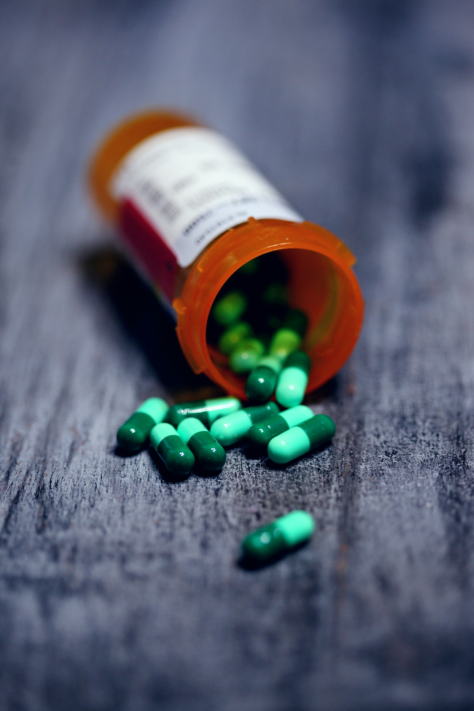 A prescription bottle of capsules