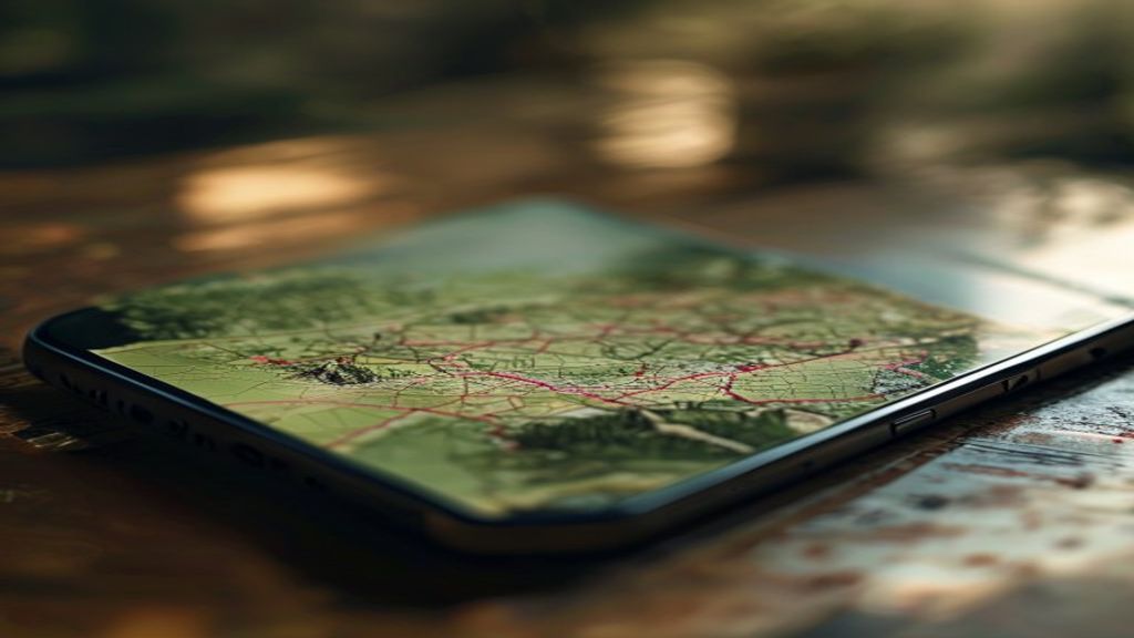A close-up of a map view on a smartphone