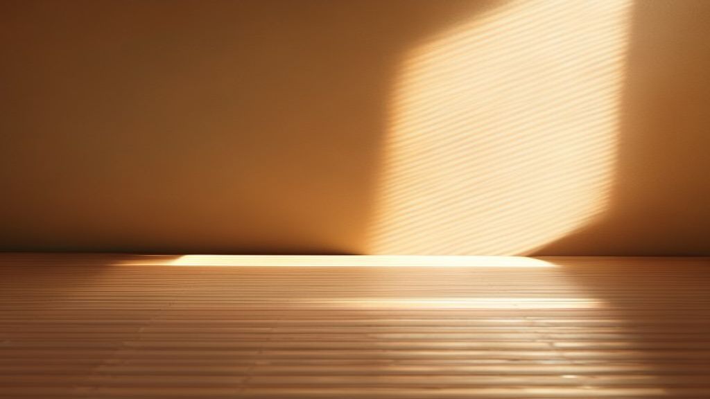 A warm-toned slatted light shining across a clean surface